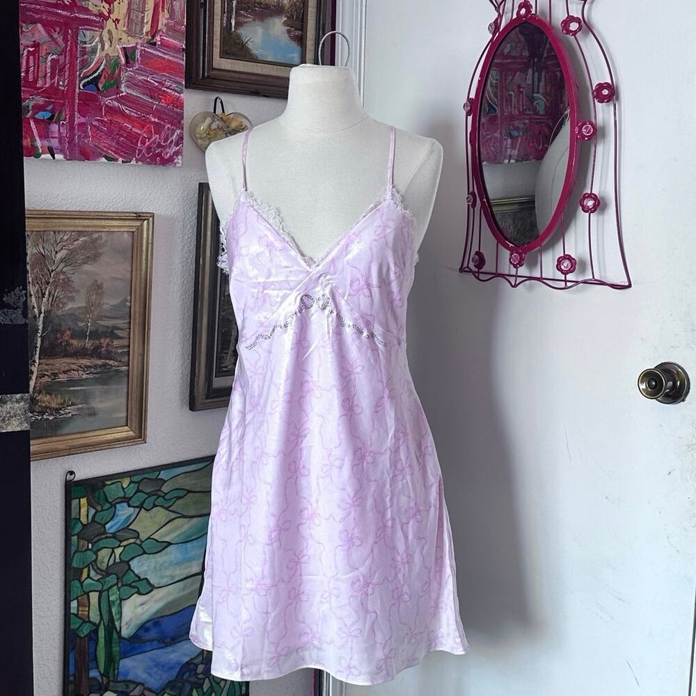 pink x loveshackfancy bow pattern slip dress